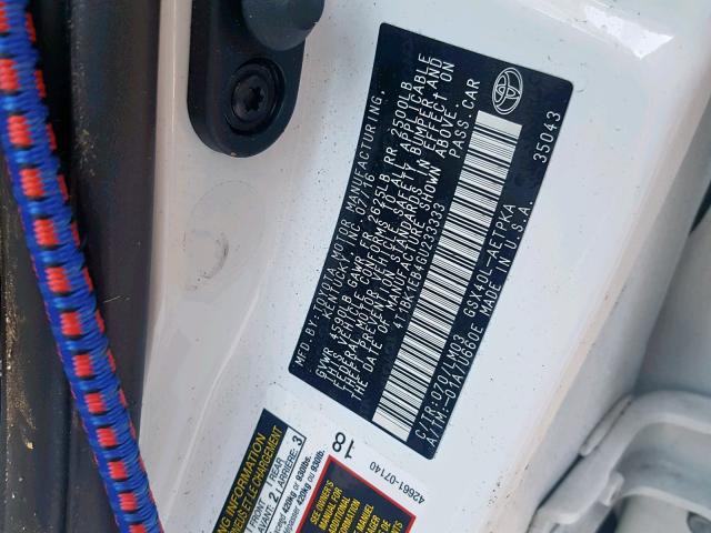 4T1BK1EB4GU233333 - 2016 TOYOTA AVALON XLE WHITE photo 10