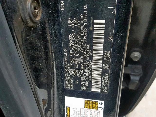 JTLKT324650202869 - 2005 TOYOTA SCION XB Қара фото 10