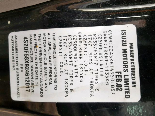 4S2DF58X924612017 - 2002 ISUZU AXIOM XS Qara foto 10