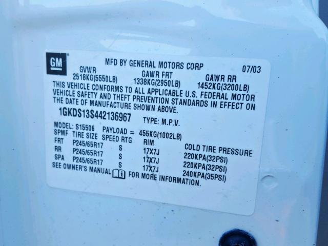 1GKDS13S442136967 - 2004 GMC ENVOY WHITE photo 10