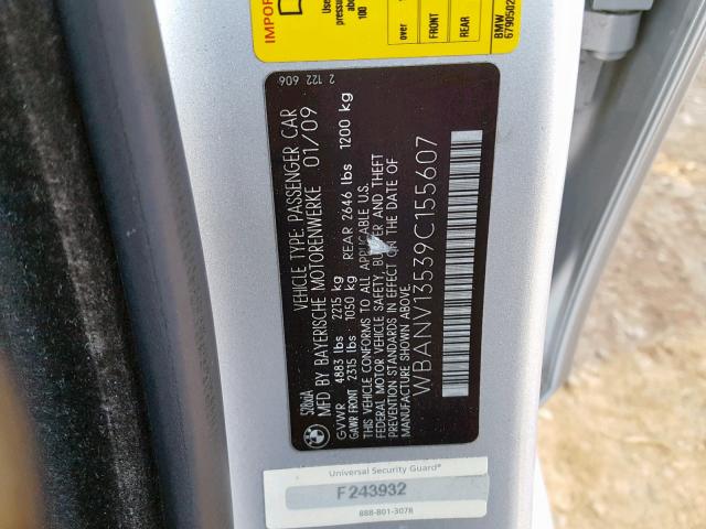 WBANV13539C155607 - 2009 BMW 528 XI SILVER photo 10