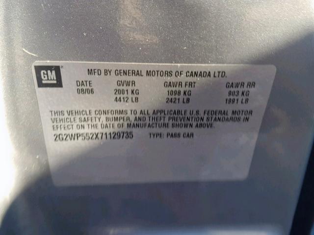 2G2WP552X71129735 - 2007 PONTIAC GRAND PRIX GRAY photo 10