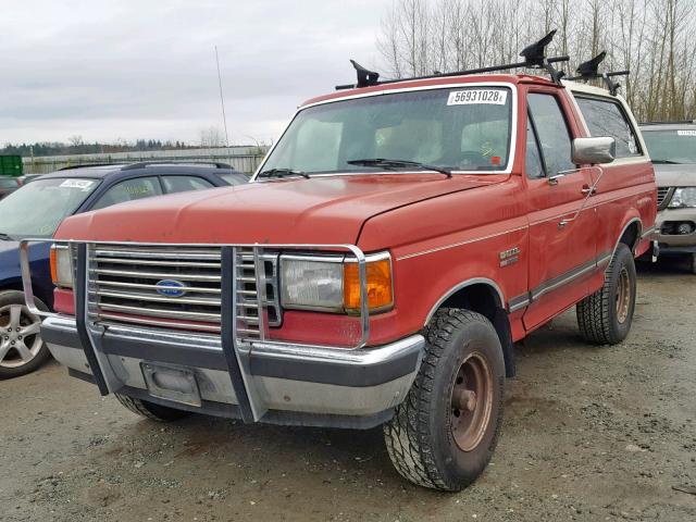 1FMEU15N8MLA69927 - 1991 FORD BRONCO U10 RED photo 2