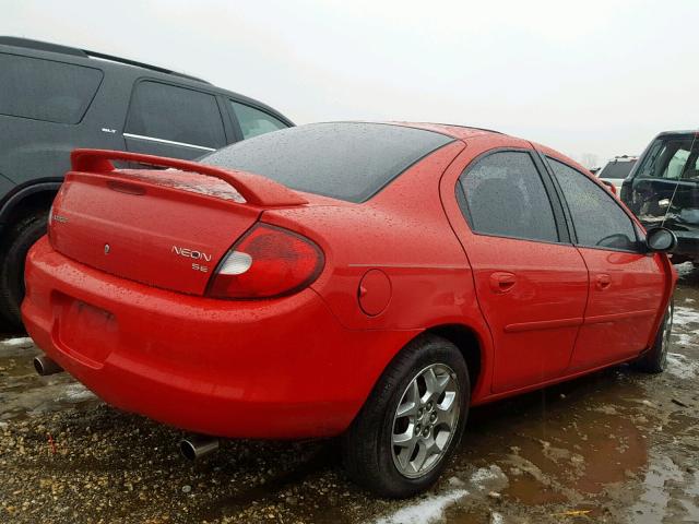 1B3ES46C12D530564 - 2002 DODGE NEON SE RED photo 4