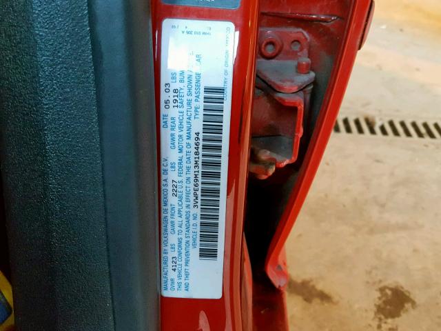 3VWPE69M13M184694 - 2003 VOLKSWAGEN JETTA WOLF RED photo 10