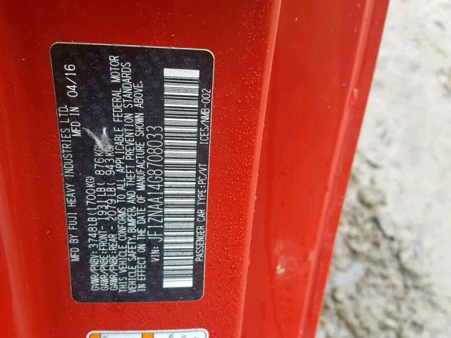 JF1ZNAA14G8708033 - 2016 TOYOTA SCION FR-S RED photo 10