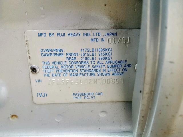 JF1SF65602H700859 - 2002 SUBARU FORESTER S Արծաթագույն լուսանկար 10