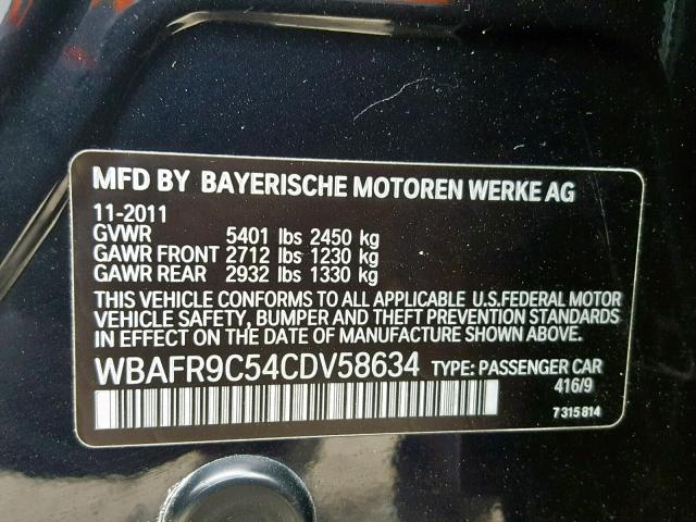 WBAFR9C54CDV58634 - 2012 BMW 550 I BLACK photo 10
