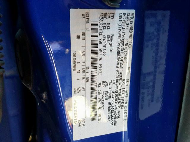 1FADP3L95EL386838 - 2014 FORD FOCUS ST BLUE photo 10