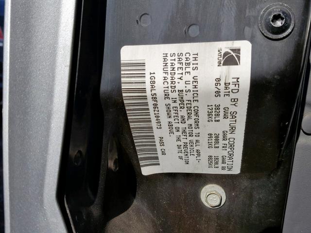 1G8AL58F06Z104973 - 2006 SATURN ION LEVEL SILVER photo 10