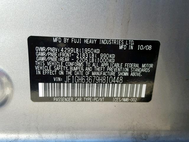 JF1GH63679H810448 - 2009 SUBARU IMPREZA OU GRAY photo 10