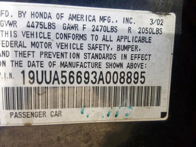 19UUA56693A008895 - 2003 ACURA 3.2TL BLACK photo 10