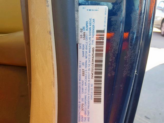 3VWCD21C83M425485 - 2003 VOLKSWAGEN NEW BEETLE Mavi foto 10