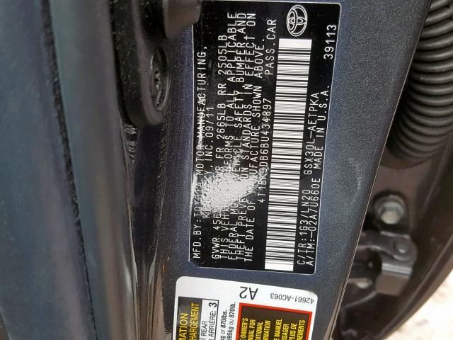 4T1BK3DB6BU434897 - 2011 TOYOTA AVALON BAS Grafitowy zdjęcie 10