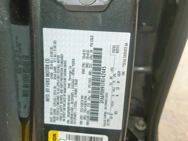 3FA6P0H91FR142445 - 2015 FORD FUSION SE CHARCOAL photo 10