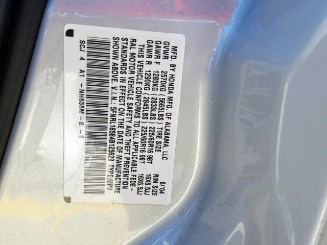 5FNRL18584B125629 - 2004 HONDA ODYSSEY LX SILVER photo 10