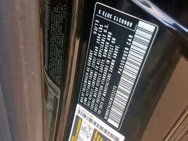 WVWBB7AJ8CW252275 - 2012 VOLKSWAGEN GOLF 黑色 照片 10