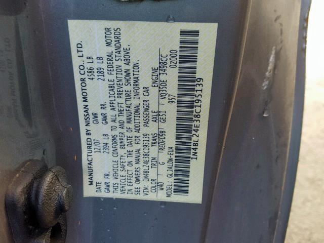 1N4BL24E38C195139 - 2008 NISSAN ALTIMA 3.5 GRAY photo 10