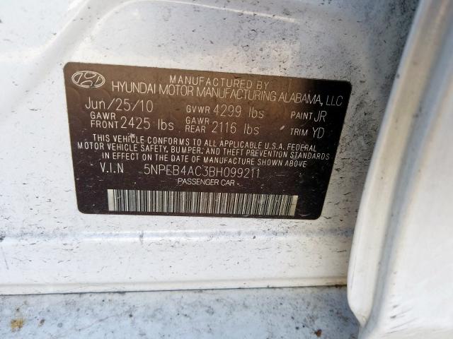 5NPEB4AC3BH099211 - 2011 HYUNDAI SONATA GLS  photo 10