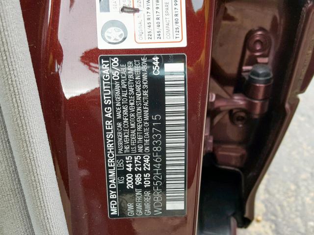 WDBRF52H46F833715 - 2006 MERCEDES-BENZ C GENERATI BURGUNDY photo 10