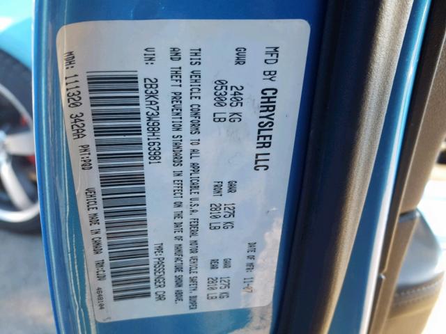 2B3KA73W98H163981 - 2008 DODGE CHARGER SR BLUE photo 10