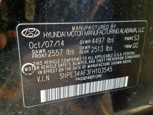 5NPE34AF3FH103545 - 2015 HYUNDAI SONATA SPO BLACK photo 10