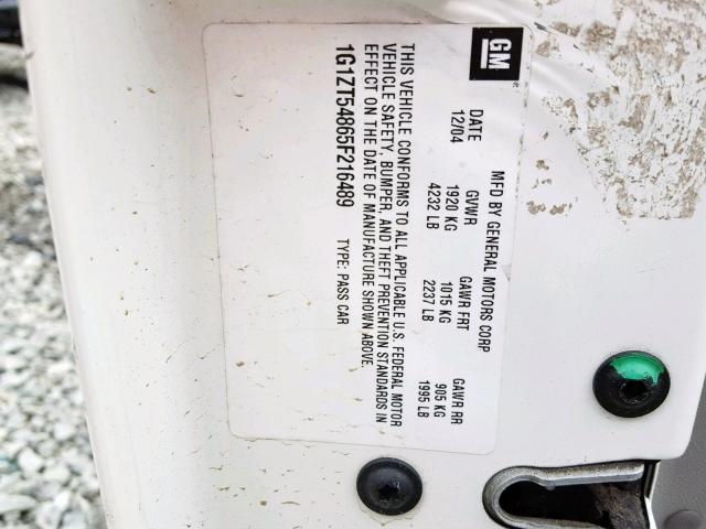 1G1ZT54865F216489 - 2005 CHEVROLET MALIBU LS WHITE photo 10