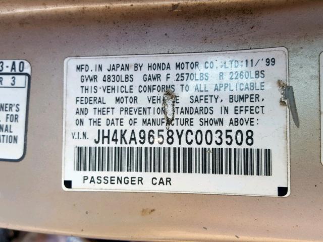 JH4KA9658YC003508 - 2000 ACURA 3.5RL GOLD photo 10