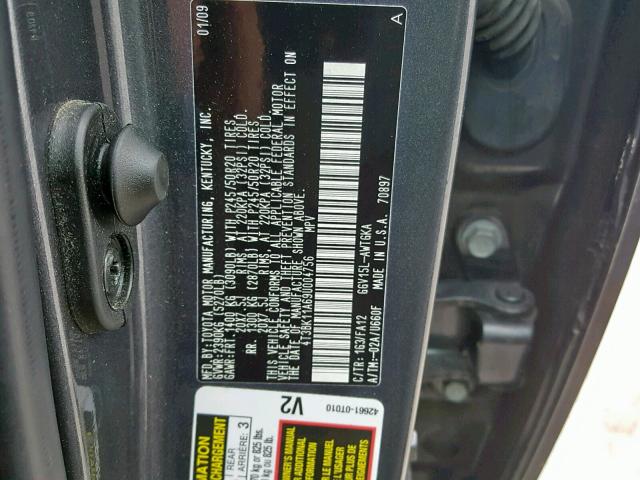 4T3BK11A69U004756 - 2009 TOYOTA VENZA BASE GRAY photo 10