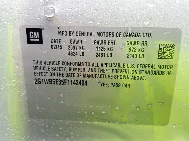 2G1WB5E35F1142404 - 2015 CHEVROLET IMPALA LIM SILVER photo 10