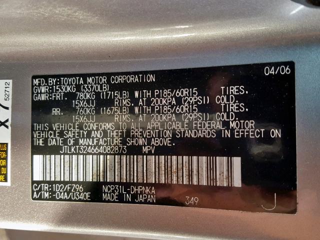 JTLKT324664082873 - 2006 TOYOTA SCION XB Күміс фото 10