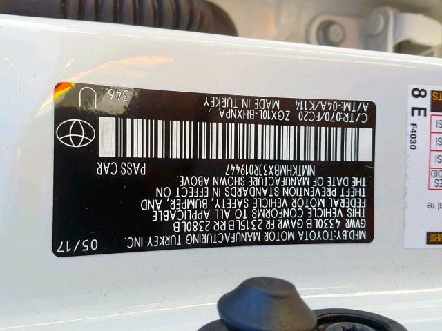 NMTKHMBX3JR019447 - 2018 TOYOTA C-HR XLE WHITE photo 10