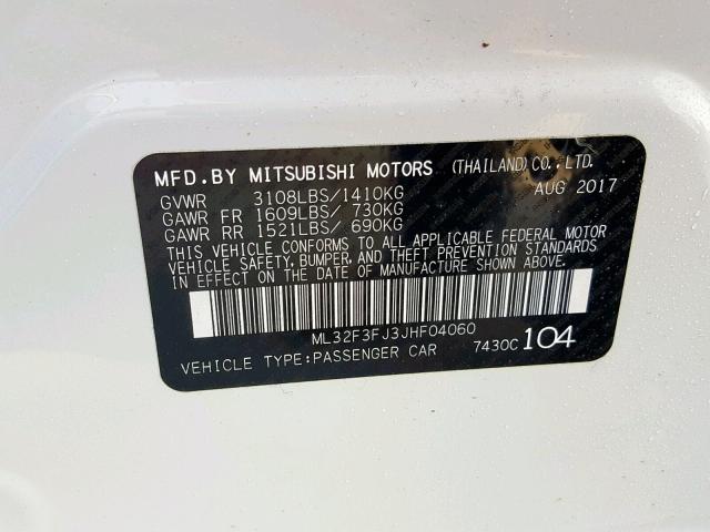 ML32F3FJ3JHF04060 - 2018 MITSUBISHI MIRAGE G4 WHITE photo 10