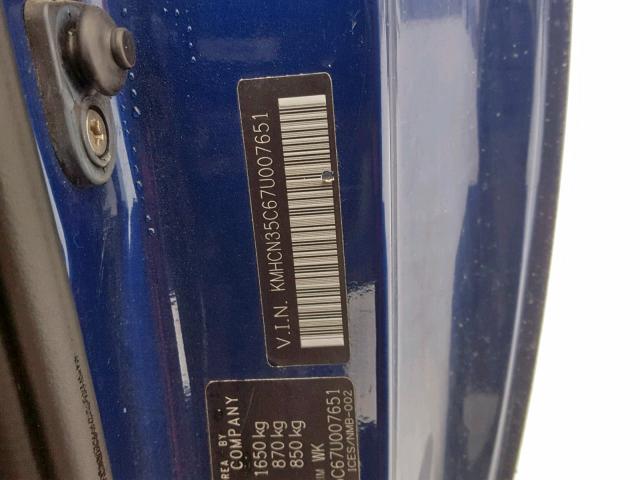 KMHCN35C67U007651 - 2007 HYUNDAI ACCENT BAS BLUE photo 10