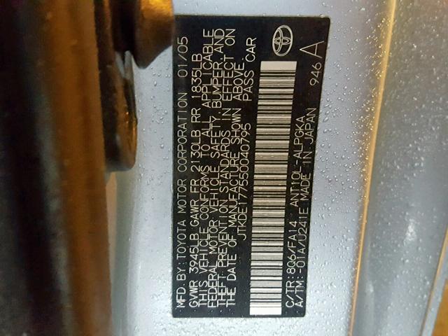 JTKDE177550040795 - 2005 TOYOTA SCION TC ლურჯი ფოტო 10