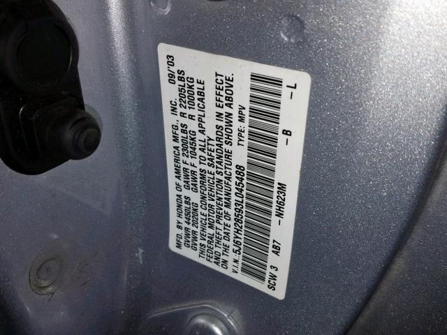 5J6YH28593L045488 - 2003 HONDA ELEMENT EX BLUE photo 10