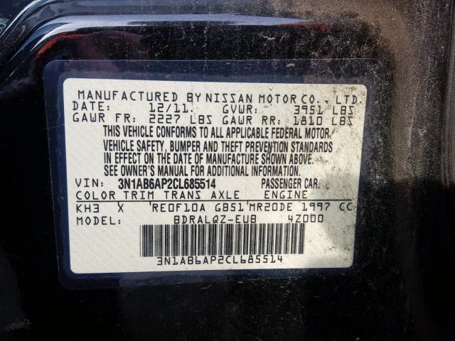 3N1AB6AP2CL685514 - 2012 NISSAN SENTRA 2.0 BLACK photo 10