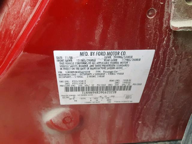 1LNHM94R39G623228 - 2009 LINCOLN MKS RED photo 10