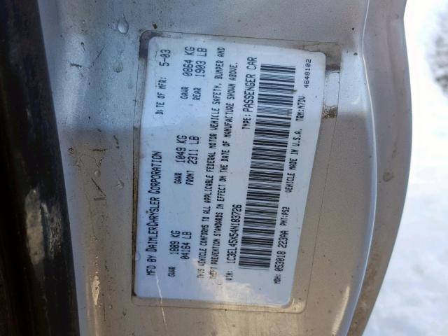 1C3EL45X54N183726 - 2004 CHRYSLER SEBRING LX SILVER photo 10