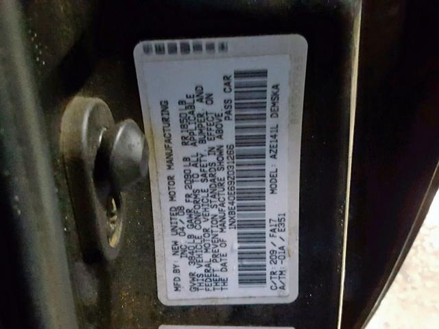 1NXBE40E69Z031266 - 2009 TOYOTA COROLLA XR BLACK photo 10