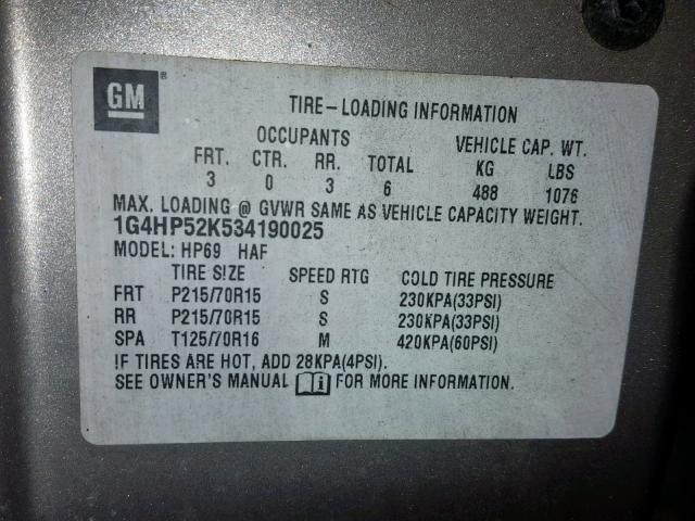 1G4HP52K534190025 - 2003 BUICK LESABRE CU TAN photo 10