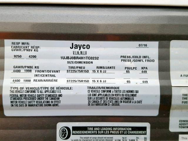 1UJBJ0BR4H1TC0232 - 2017 JAYCO JAY FLIGHT  TWO TONE photo 10