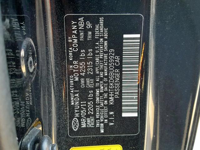 KMHHT6KD6BU059929 - 2011 HYUNDAI GENESIS CO BLACK photo 10