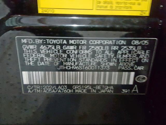 JTHCH96S160011373 - 2006 LEXUS GS GENERAT BLACK photo 10