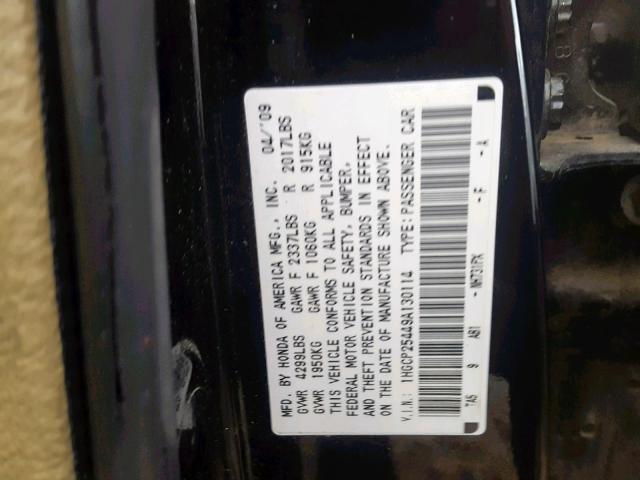 1HGCP25449A130114 - 2009 HONDA ACCORD LXP BLACK photo 10