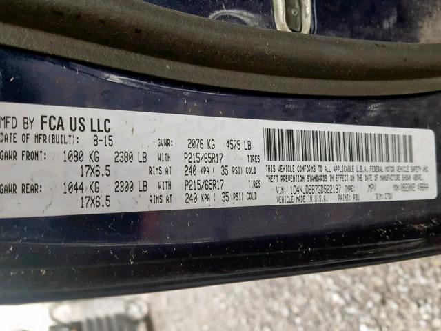 1C4NJDBB7GD522197 - 2016 JEEP COMPASS SP 蓝色 照片 10