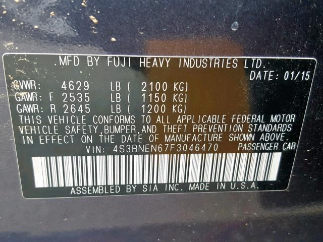 4S3BNEN67F3046470 - 2015 SUBARU LEGACY 3.6 GRAY photo 10