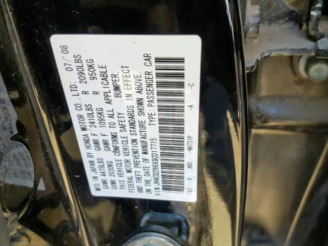 JH4CU266X9C017715 - 2009 ACURA TSX BLACK photo 10