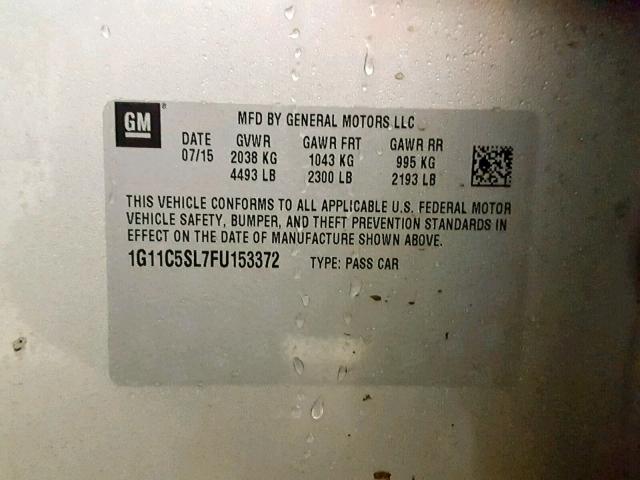 1G11C5SL7FU153372 - 2015 CHEVROLET MALIBU 1LT 银色 照片 10
