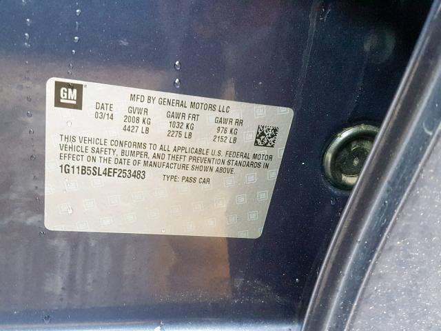 1G11B5SL4EF253483 - 2014 CHEVROLET MALIBU LS BLUE photo 10